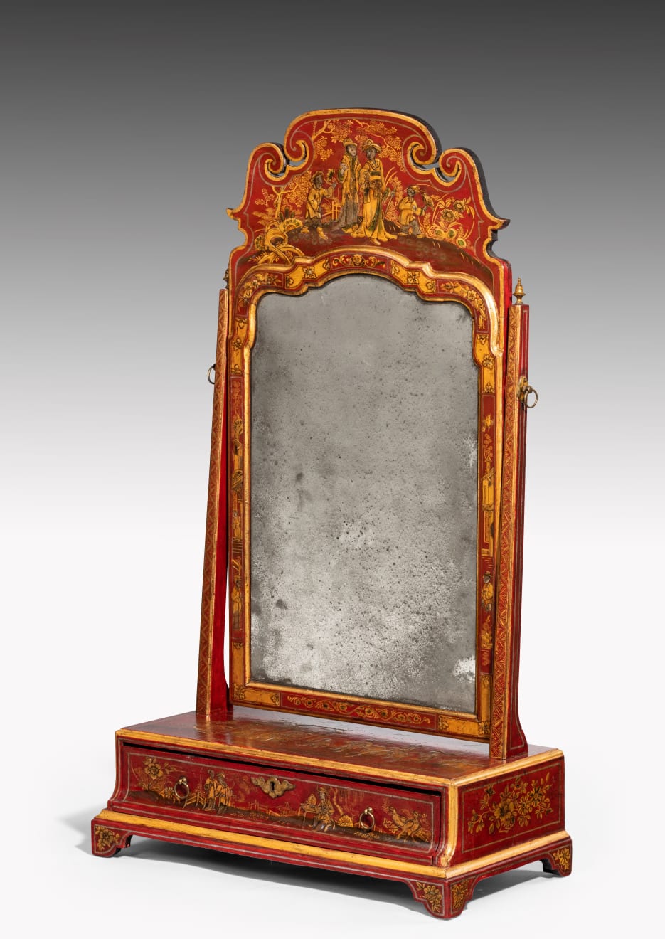 George II Scarlet Japanned Dressing Mirror