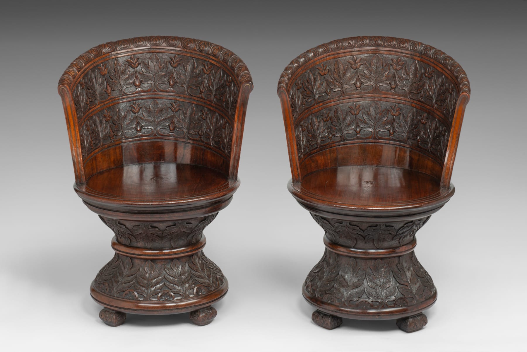 Pair of Anglo-Indian Carved Rosewood Throne Chairs