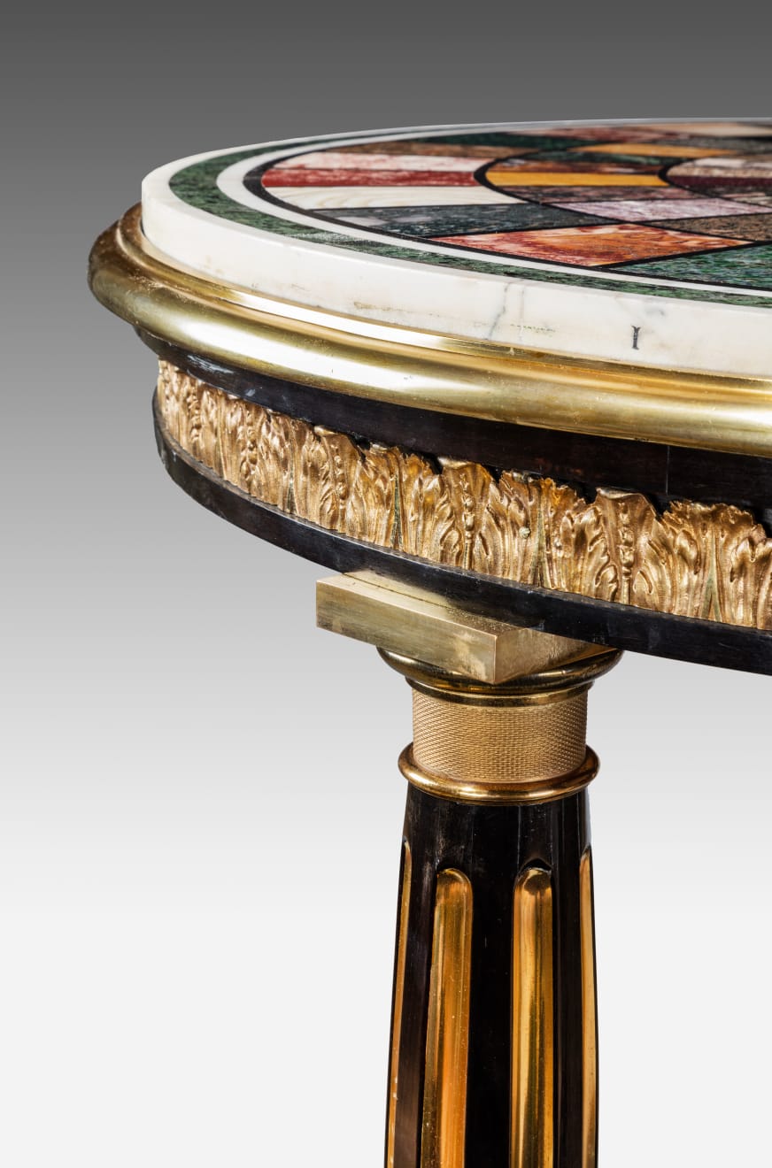 Coulborn antique George IV Gilt-bronze Mounted Ebony Centre Table with original Roman specimen marble top Morel & Hughes