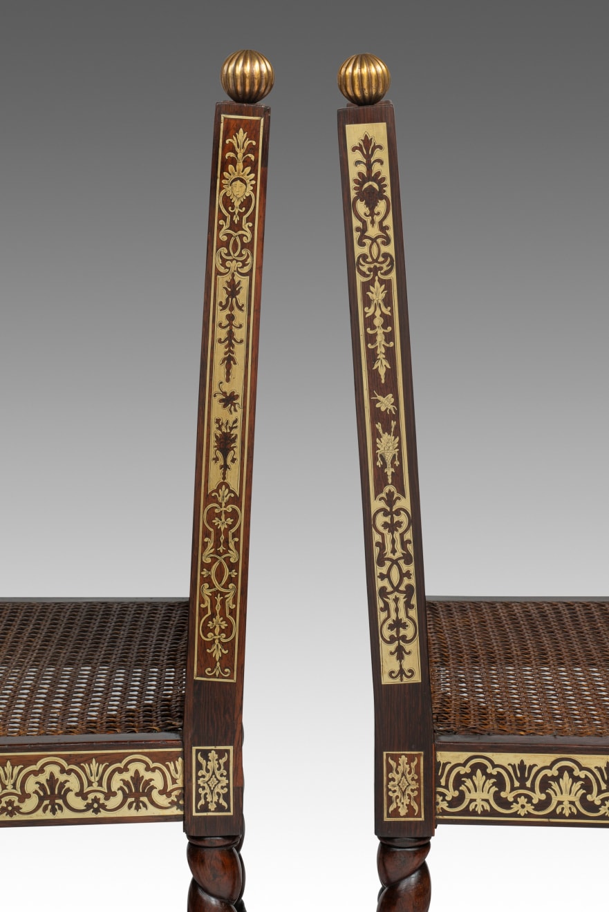 Pair of Regency Rosewood and 'Buhl' Marquetry Antiquarian Side Chairs