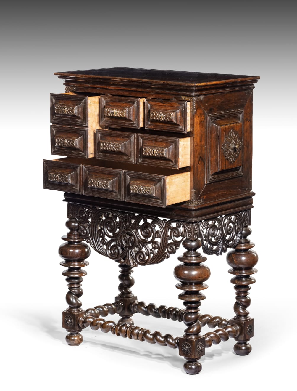 Coulborn antiques Indo-Portuguese India Portugal Carved Jacaranda Cabinet on Stand