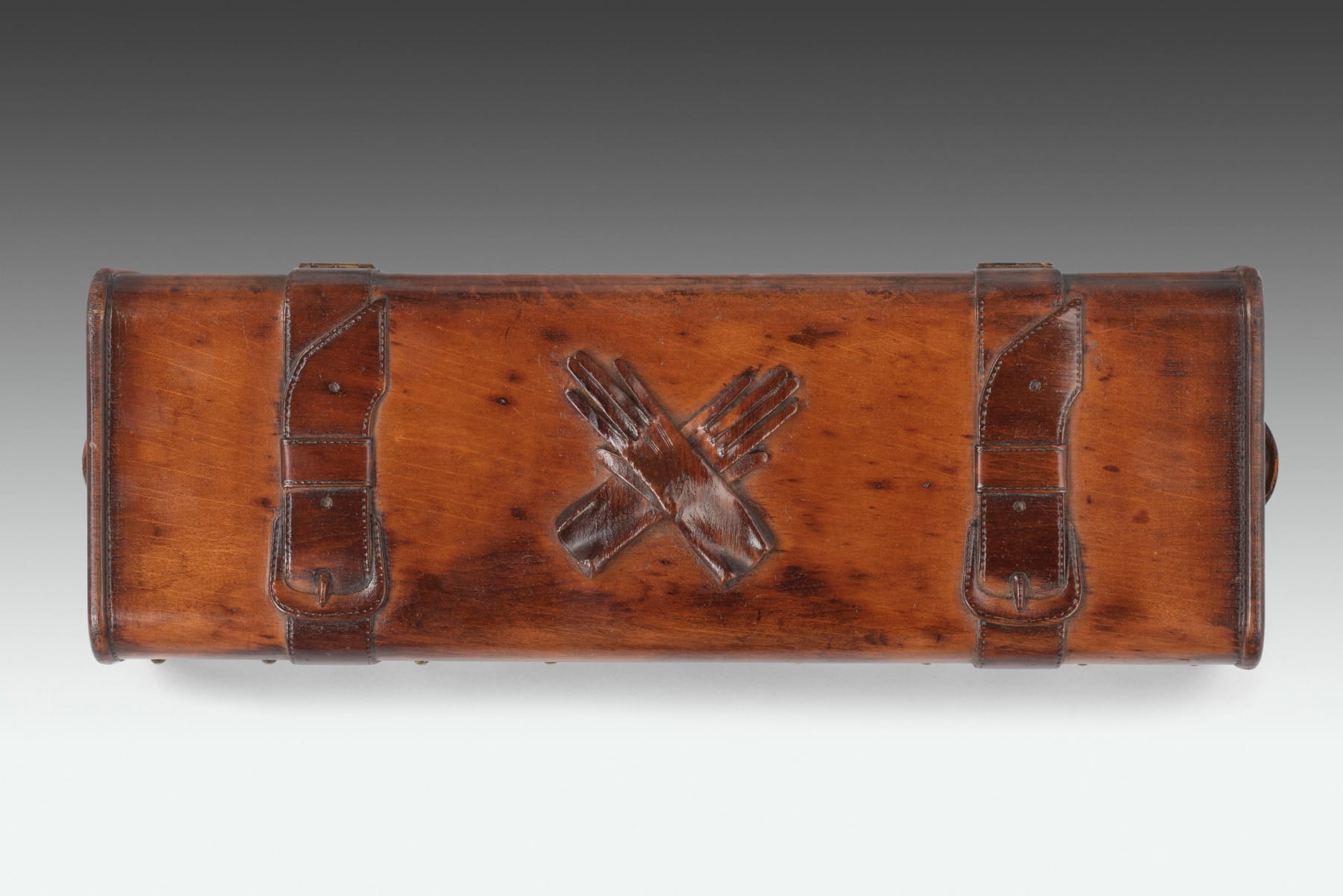 Coulborn Antiques 19th Century Carved Fruitwood Glove Box in the form of a Travelling Trunk