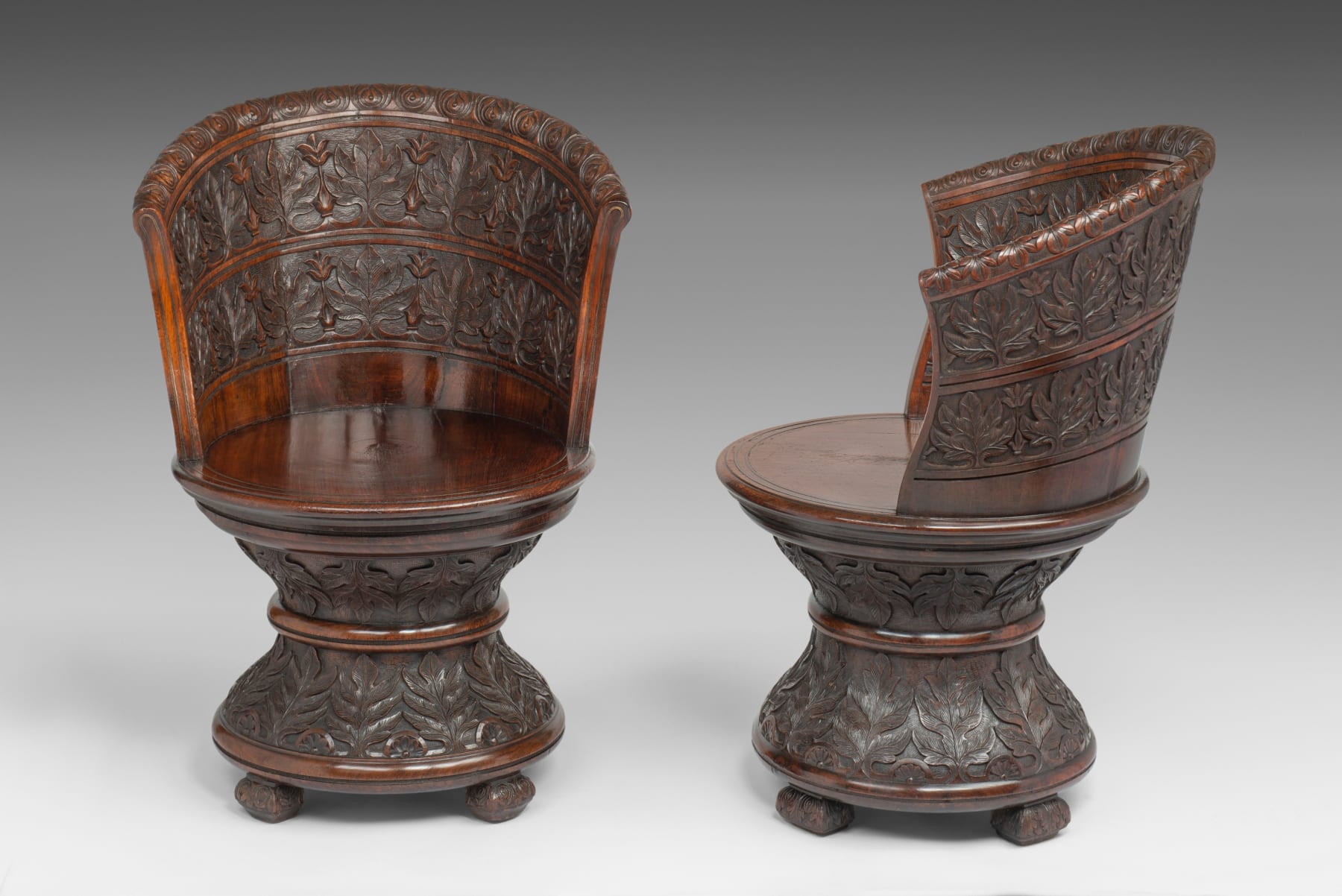 Pair of Anglo-Indian Carved Rosewood Throne Chairs