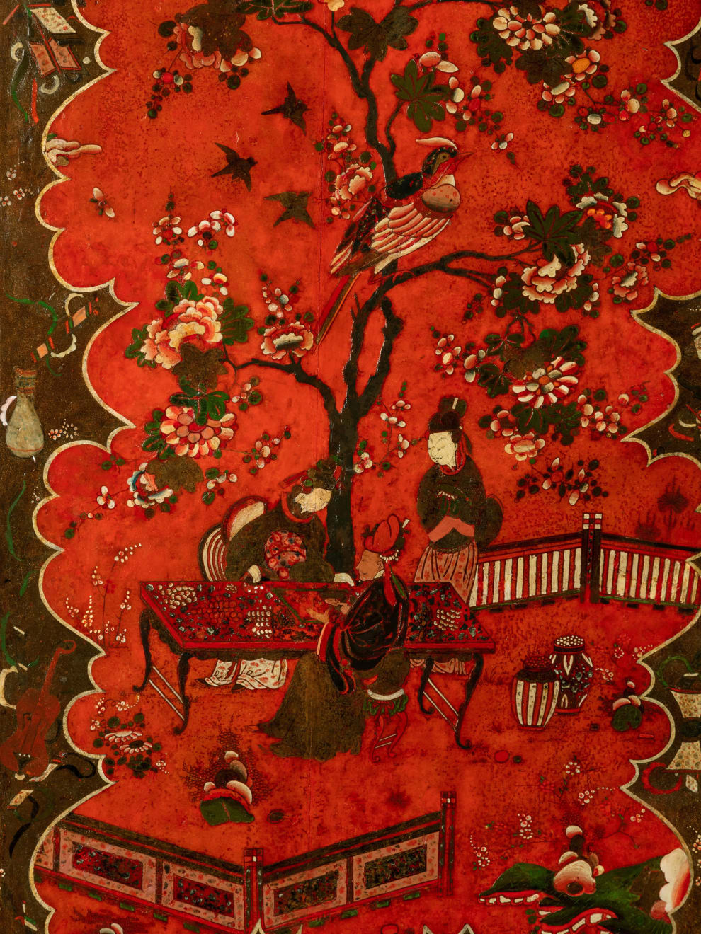Late 17th Century Scarlet Japanned Cabinet on a later painted stand