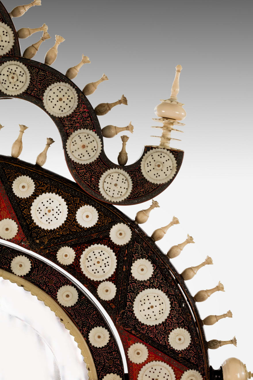 Anglo-Indian Ivory Mounted and Incised Lacquer Dressing Mirror