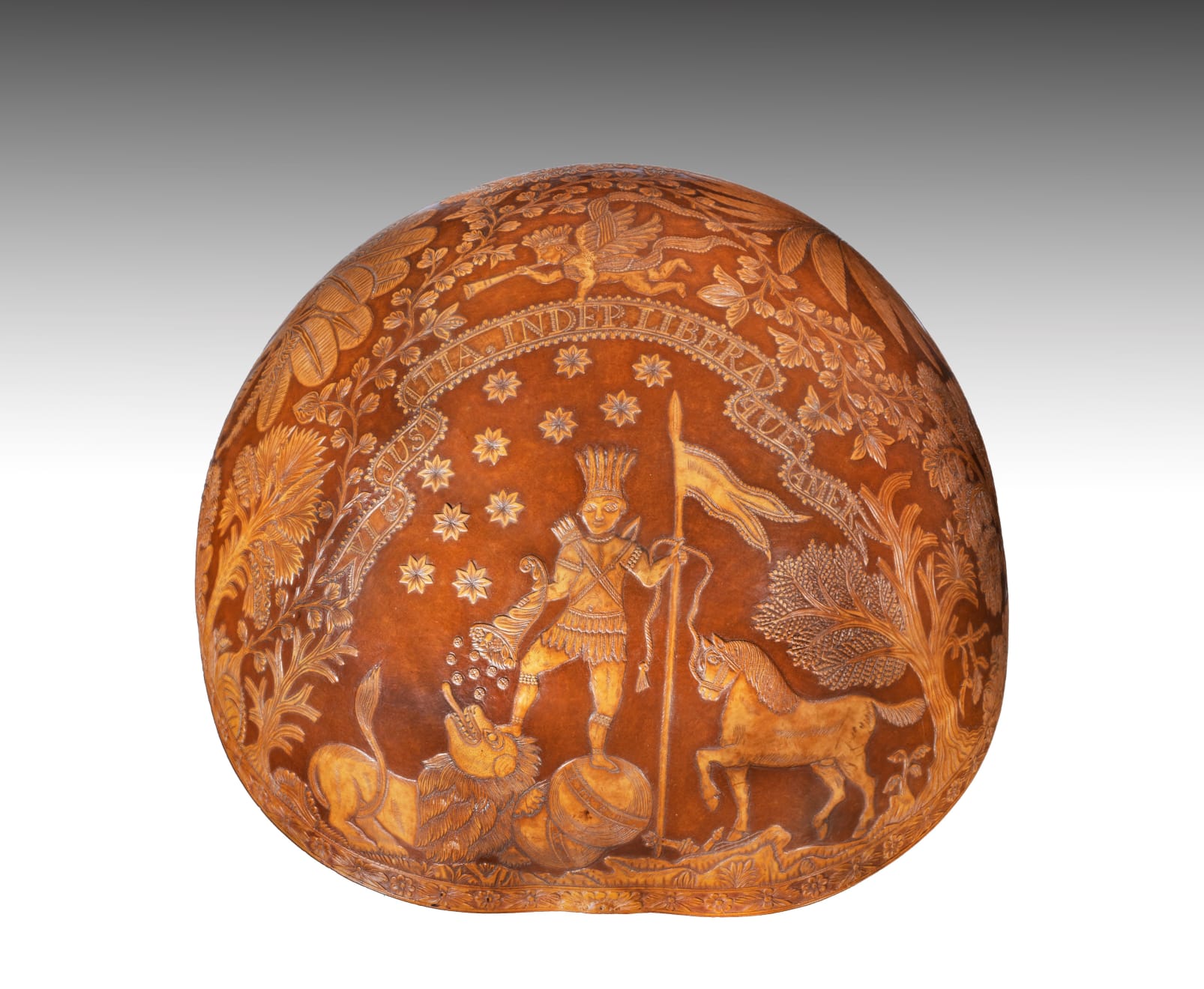 SOLD TO THE METROPOLITAN MUSEUM OF ART: Relief Carved Gourd celebrating the Liberation of New Spain (Mexico) in 1821