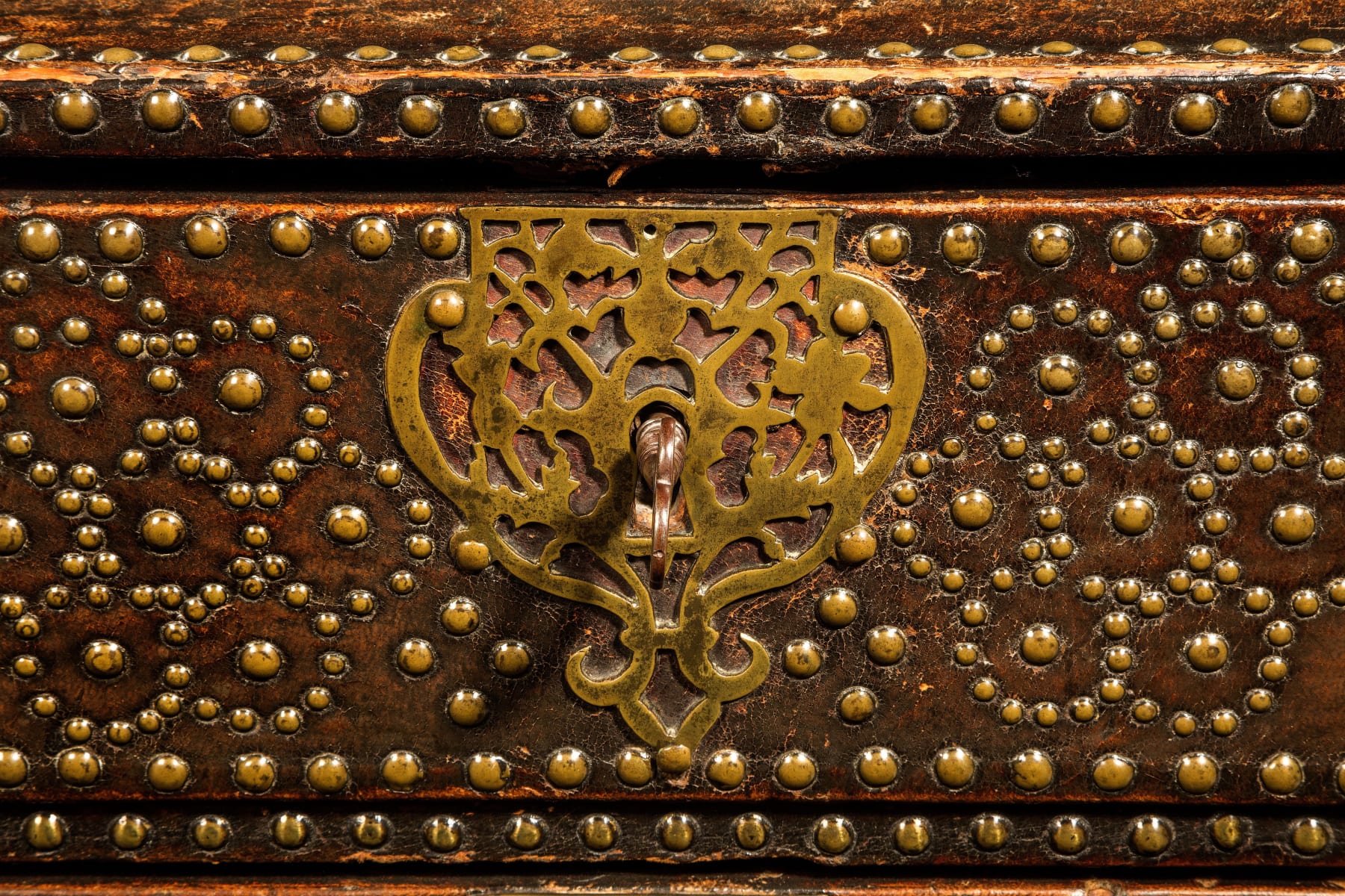 Queen Anne’s Leather Studded Linen Chest Attributed to the workshops of Richard Pigg, Junior or William Johnson