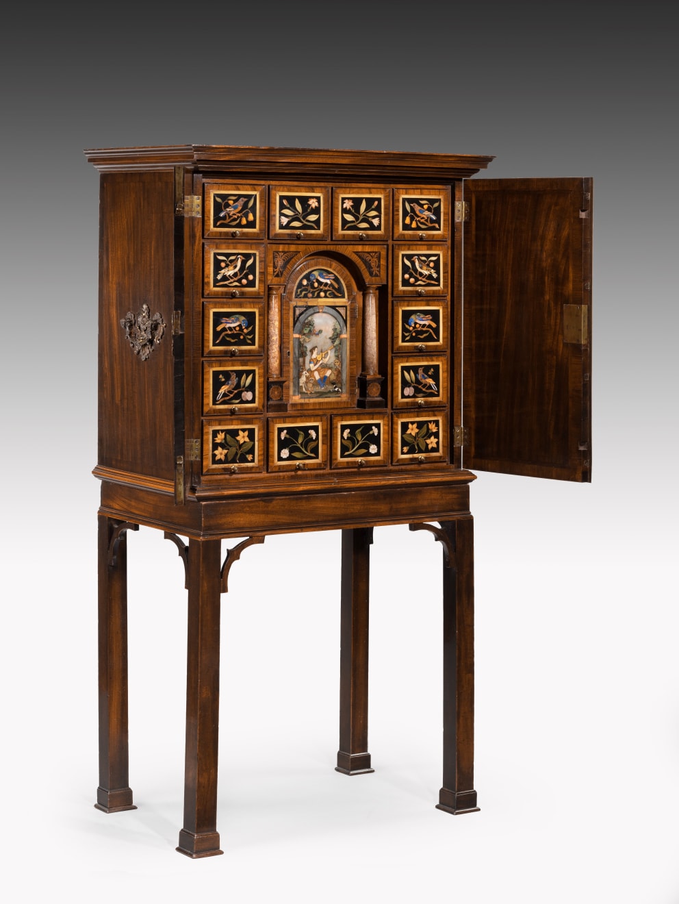 George II Pietra Dura and Mahogany Cabinet-on-Stand