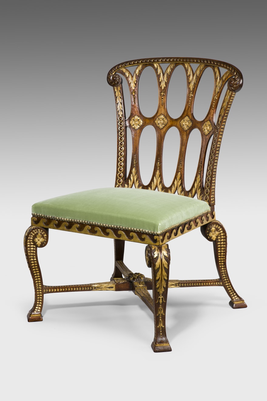 Coulborn antique The Wroxton Abbey Chair George II Mahogany and Parcel-gilt Side Chair by Benjamin Goodison