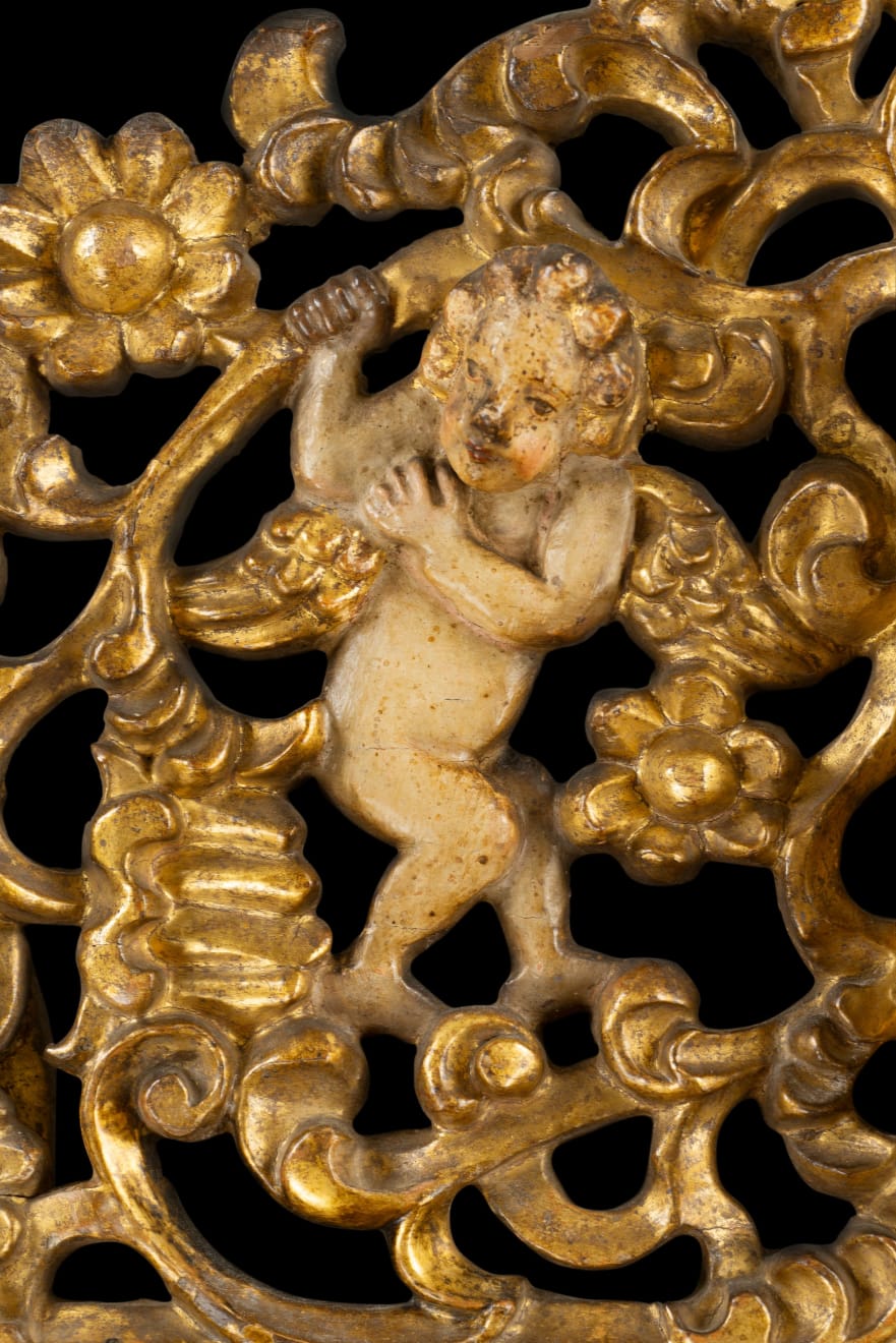 Pair of Spanish Colonial Carved Giltwood and Polychrome Baroque Frames