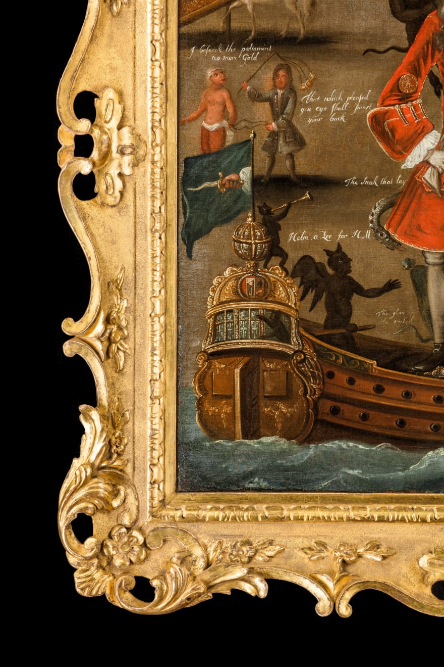 ENGLISH SCHOOL/CIRCLE OF HOGARTH – Satirical portrait of Robert Knight, Cashier of the South Sea Company, or ‘Lucifer’s New Row-Barge’