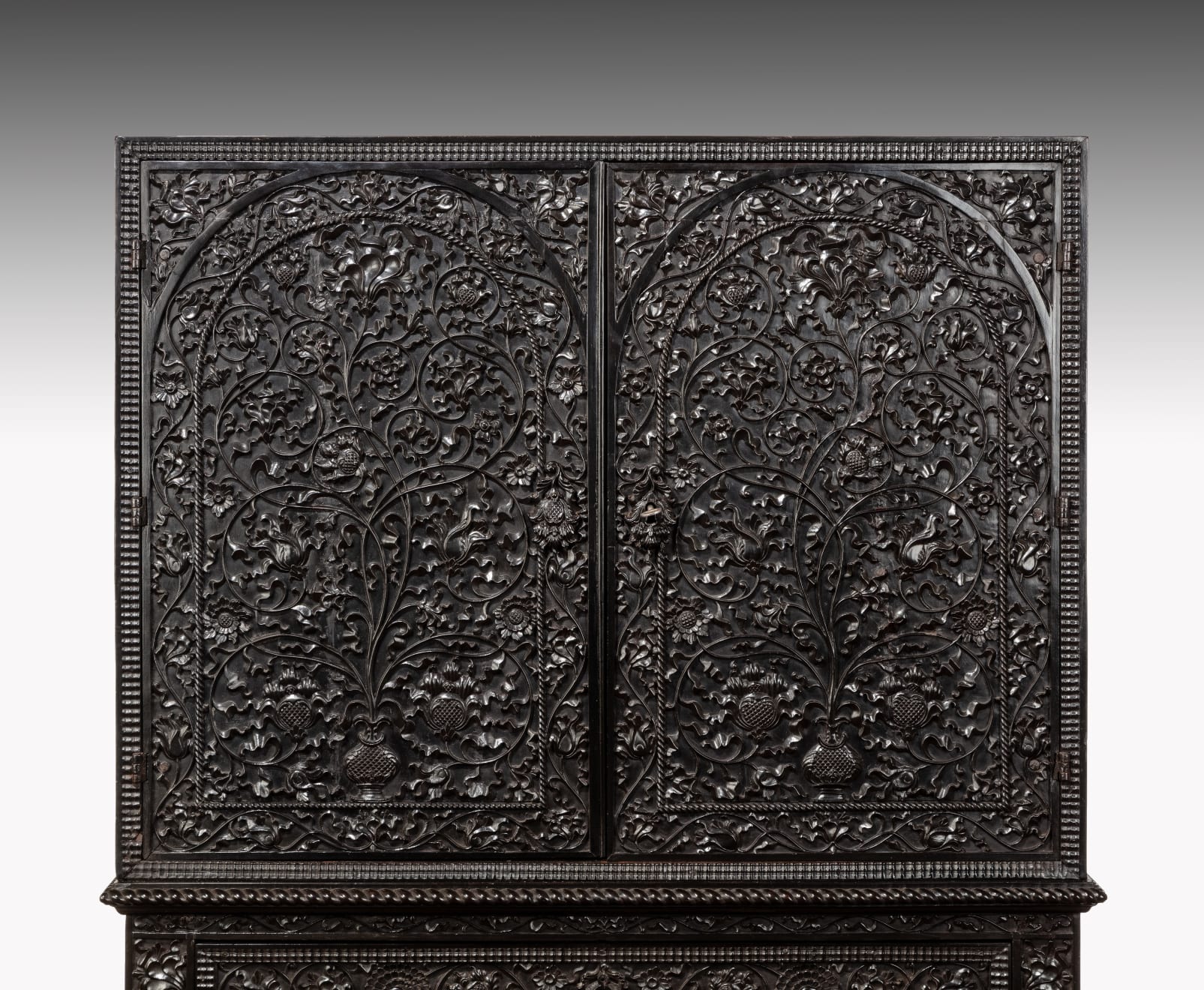 Pair Carved Ebony Cabinet on stand COROMANDEL COAST OR BATAVIA