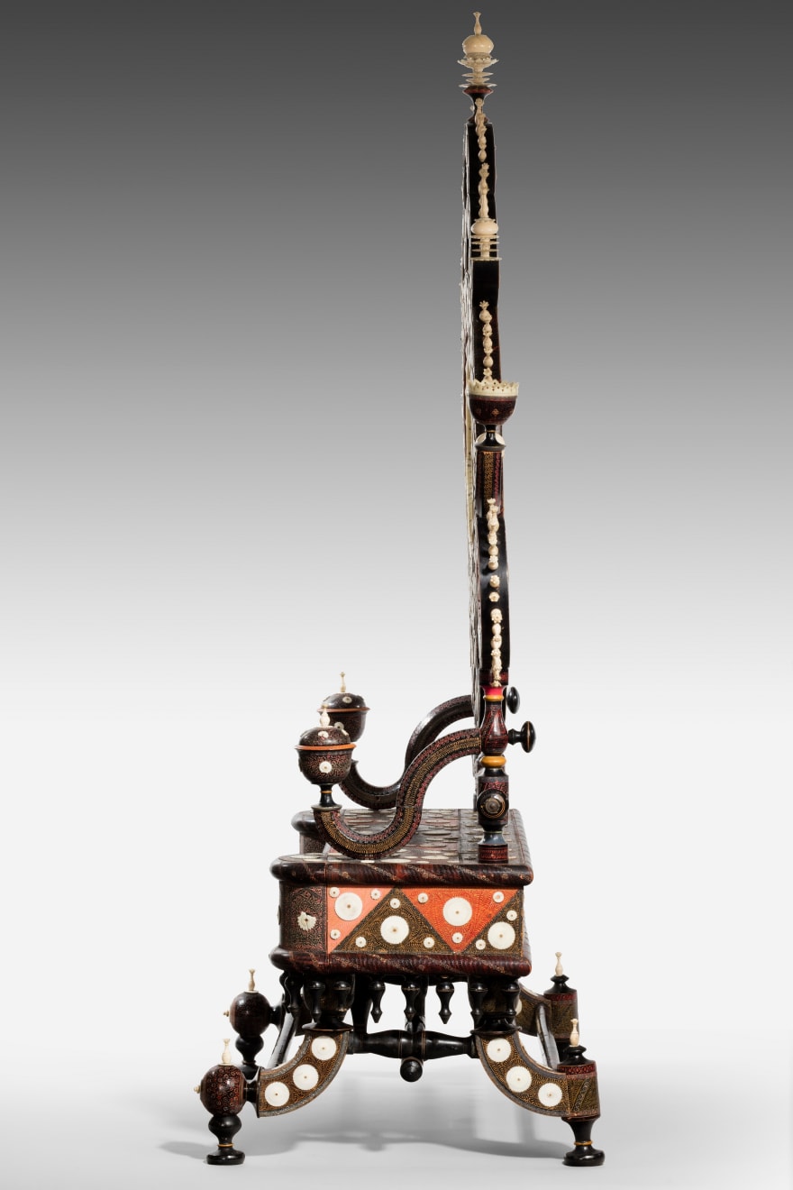 Anglo-Indian Ivory Mounted and Incised Lacquer Dressing Mirror