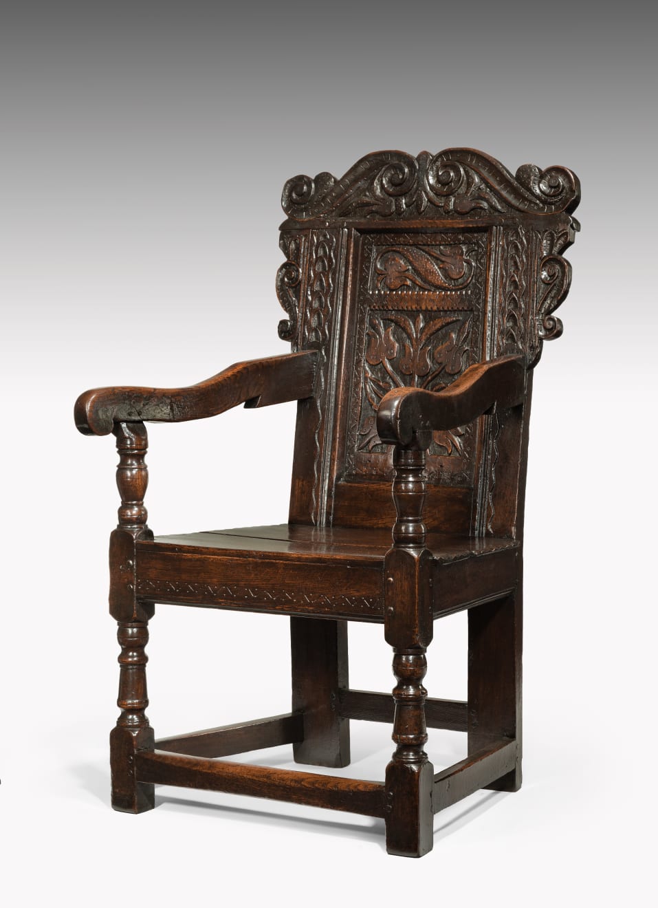 Coulborn antique Charles II Joined Oak Yorkshire Armchair