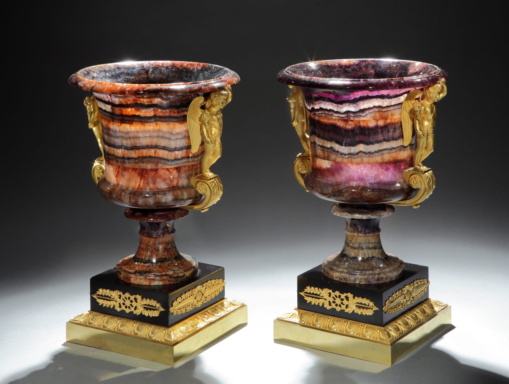 A Pair of Regency Ormolu Mounted Blue John Campana form Urns