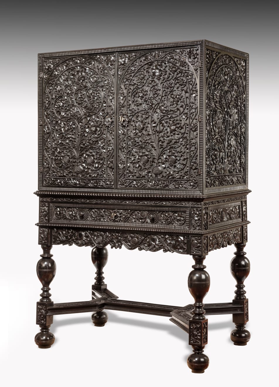 Pair Carved Ebony Cabinet on stand COROMANDEL COAST OR BATAVIA