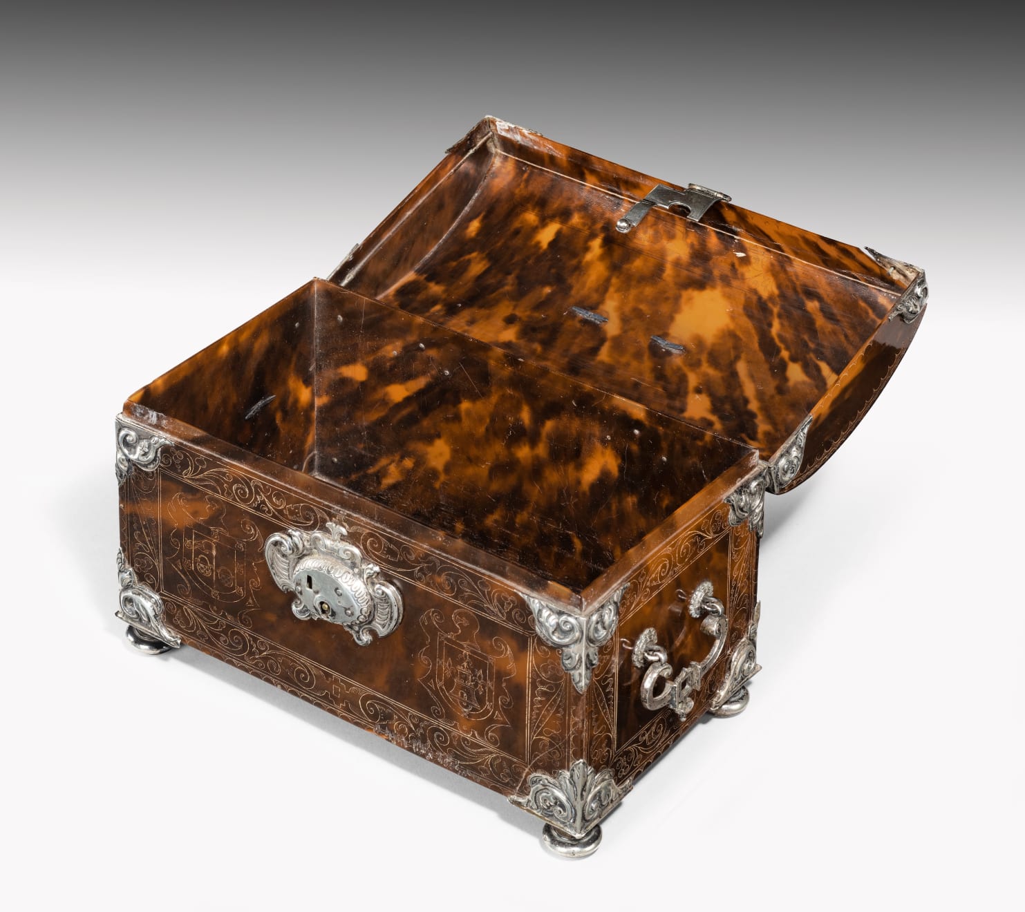 Coulborn antique 17th Century Spanish Colonial Engraved Tortoiseshell Silver Mounted Casket