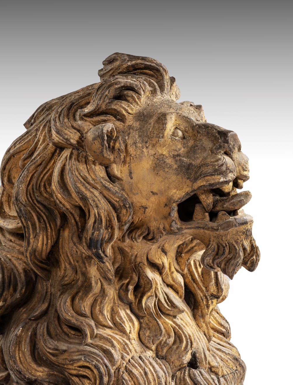 Charles II Carved Elm Giltwood Ship’s Figurehead in the form of a Lion