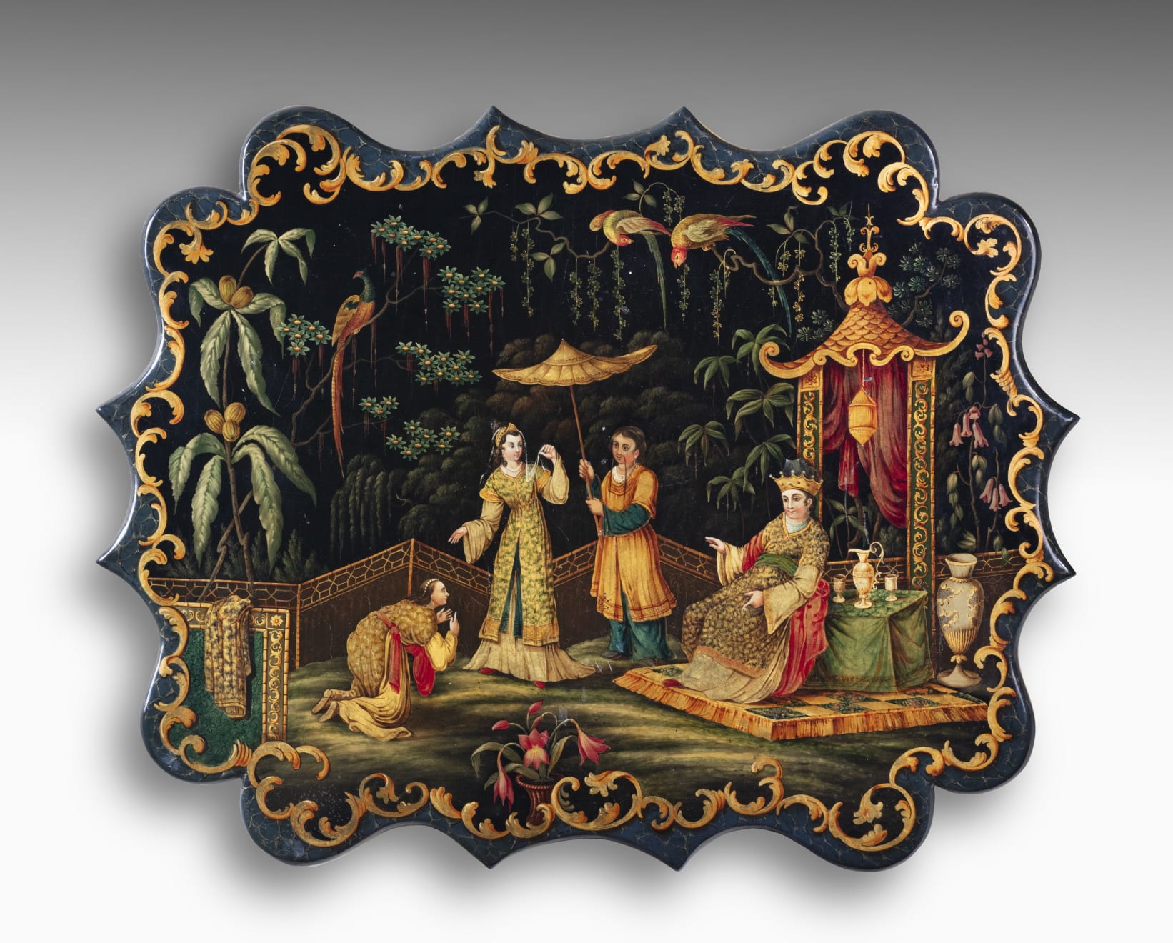 Coulborn antique Victorian Chinoiserie papier mache shield