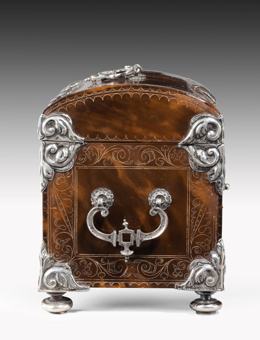 Coulborn antique 17th Century Spanish Colonial Engraved Tortoiseshell Silver Mounted Casket