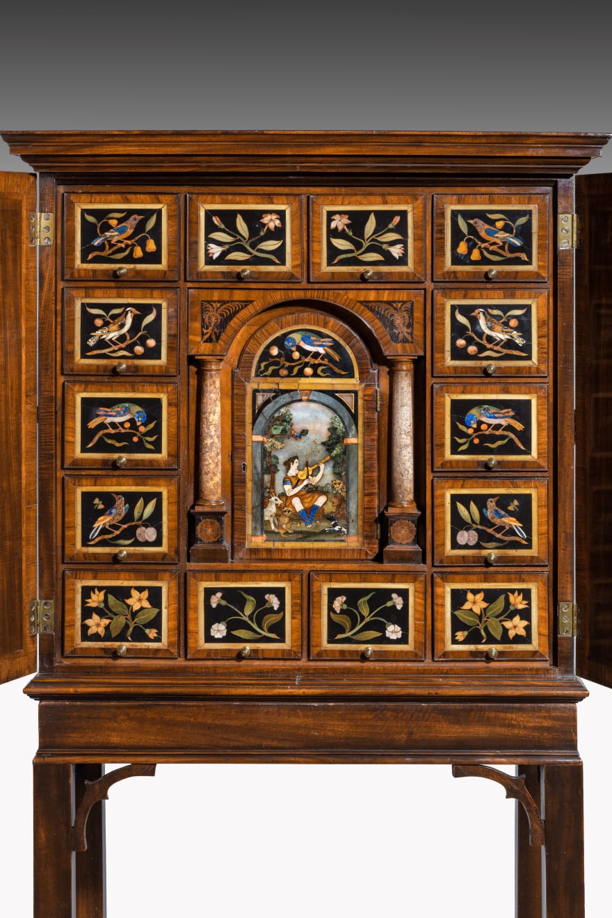 George II Pietra Dura and Mahogany Cabinet-on-Stand