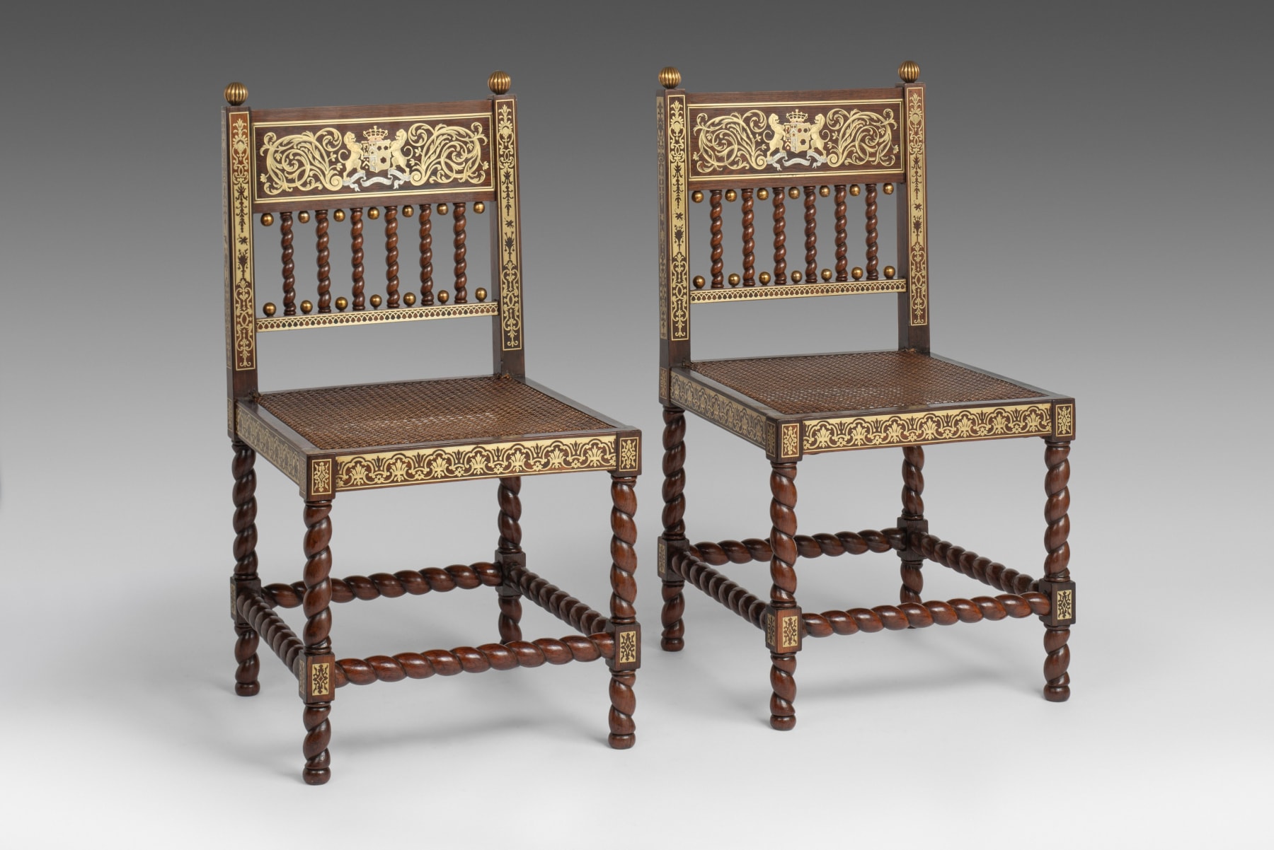 Pair of Regency Rosewood and 'Buhl' Marquetry Antiquarian Side Chairs