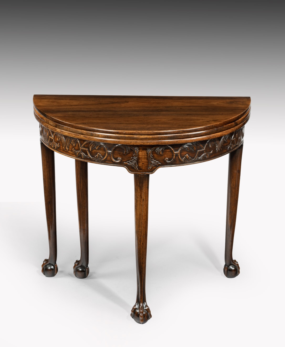 Chinese Export 18th Century carved padouk demi-lune table