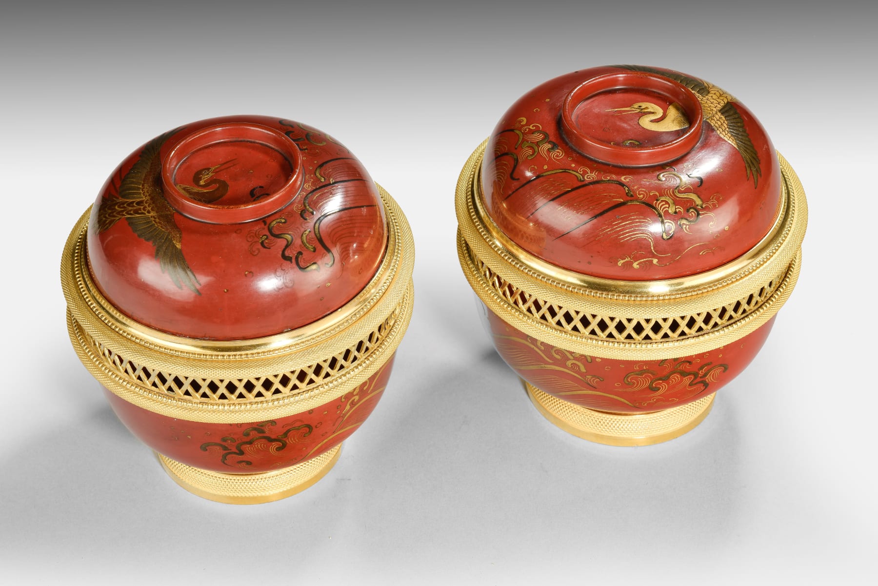 Coulborn antique Pair of Japanese Lacquered ‘Pot Pourri’ Vases Benjamin Vulliamy