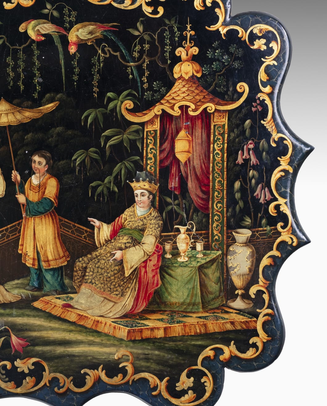 Coulborn antique Victorian Chinoiserie papier mache shield