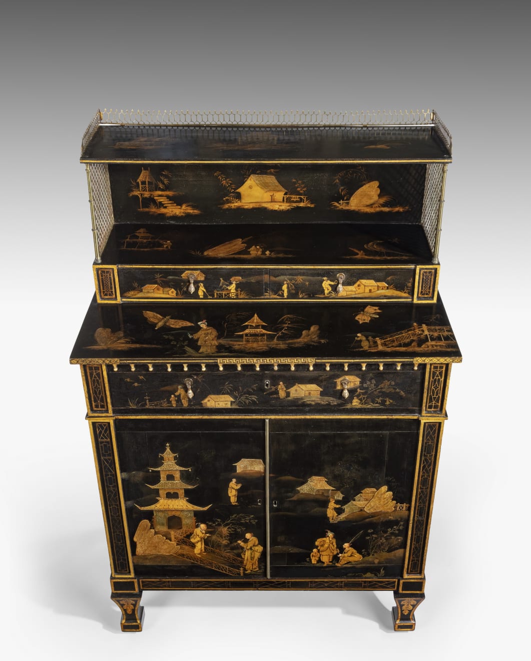 Coulborn antique Regency Black and Gilt Japanned Secretaire Side Cabinet