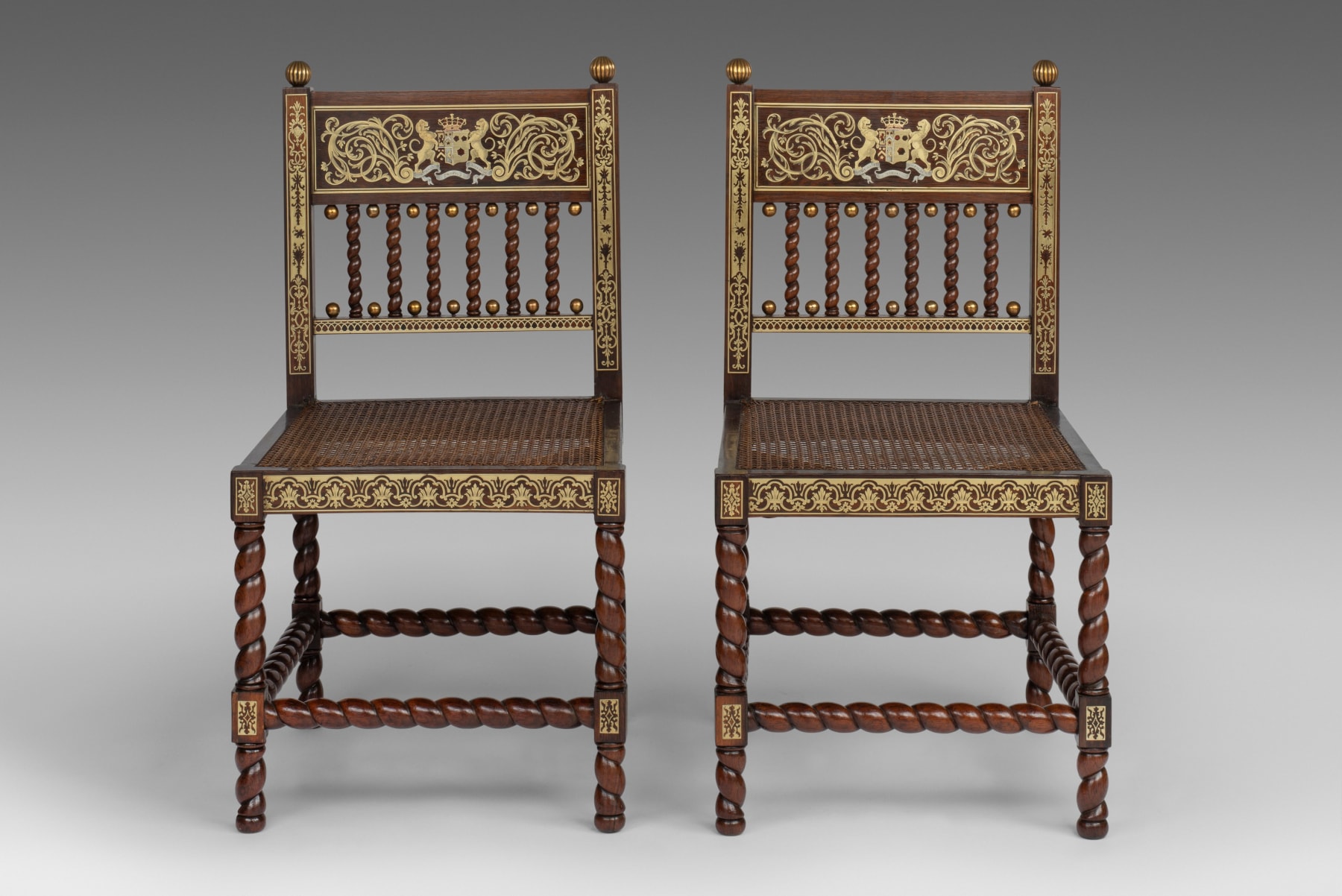 Pair of Regency Rosewood and 'Buhl' Marquetry Antiquarian Side Chairs