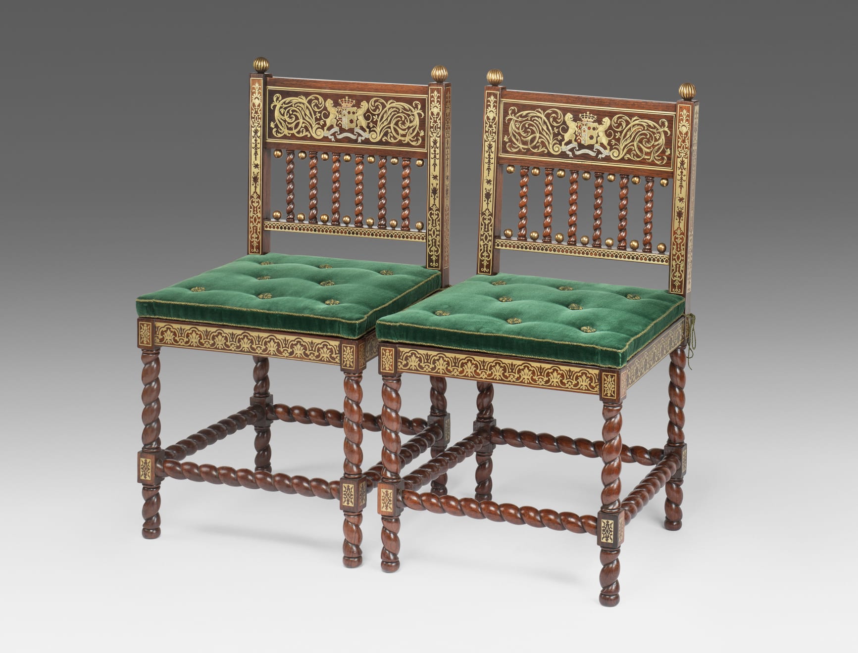 Pair of Regency Rosewood and 'Buhl' Marquetry Antiquarian Side Chairs