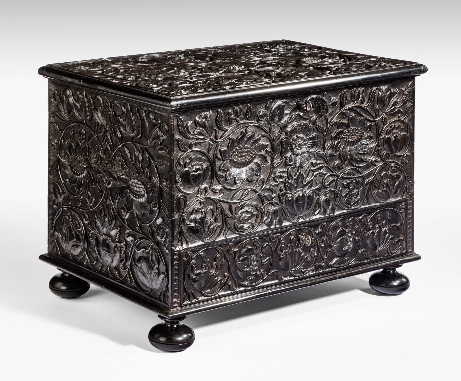 Late 17th/Early 18th Century Batavian Carved Ebony Casket