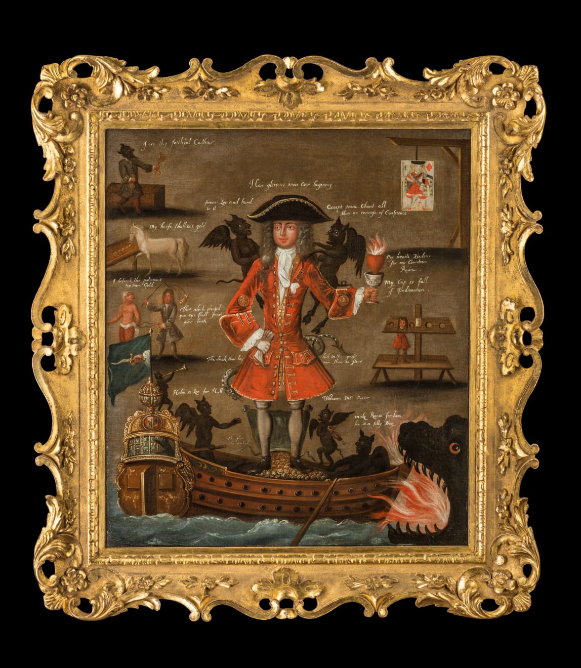 ENGLISH SCHOOL/CIRCLE OF HOGARTH – Satirical portrait of Robert Knight, Cashier of the South Sea Company, or ‘Lucifer’s New Row-Barge’