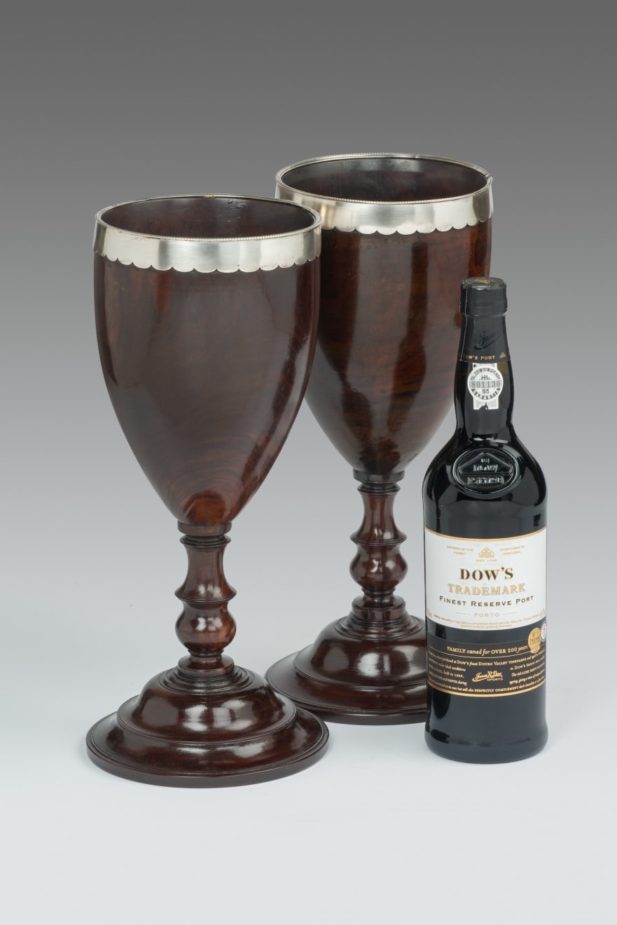 Pair of Large Georgian Lignum Vitae Loving Cups mounted with silver rims
