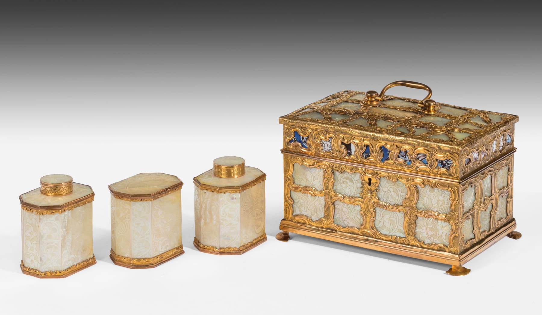 George III ‘Aventurine’ and Mother of Pearl Ormolu Tea Caddy Attributed to James Cox