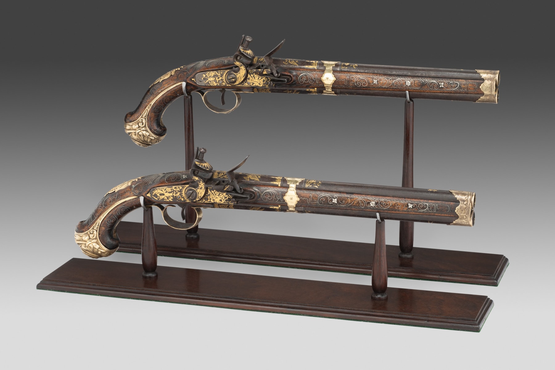 Pair of Ottoman Double-barrelled Flintlock Pistols