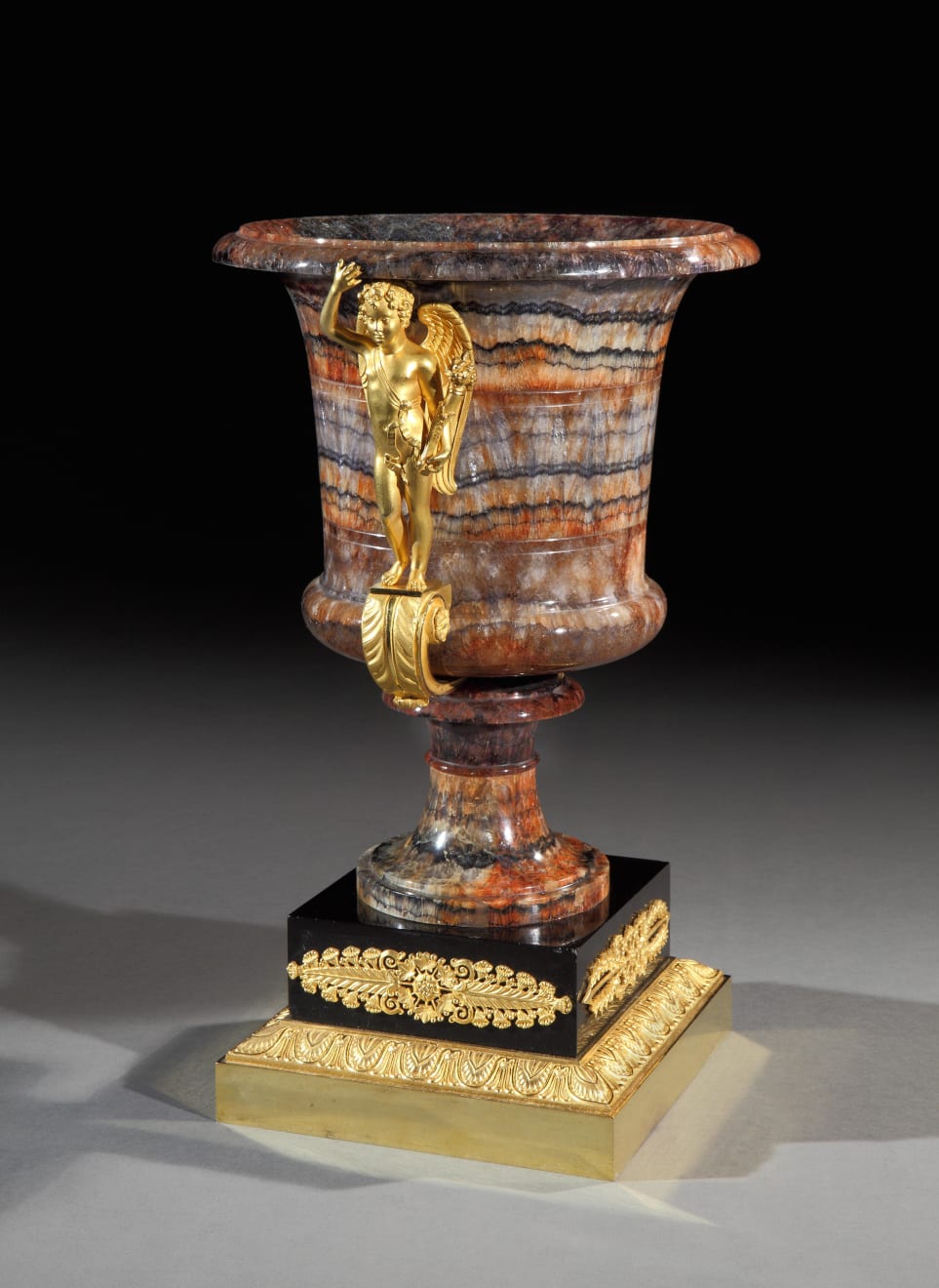 A Pair of Regency Ormolu Mounted Blue John Campana form Urns