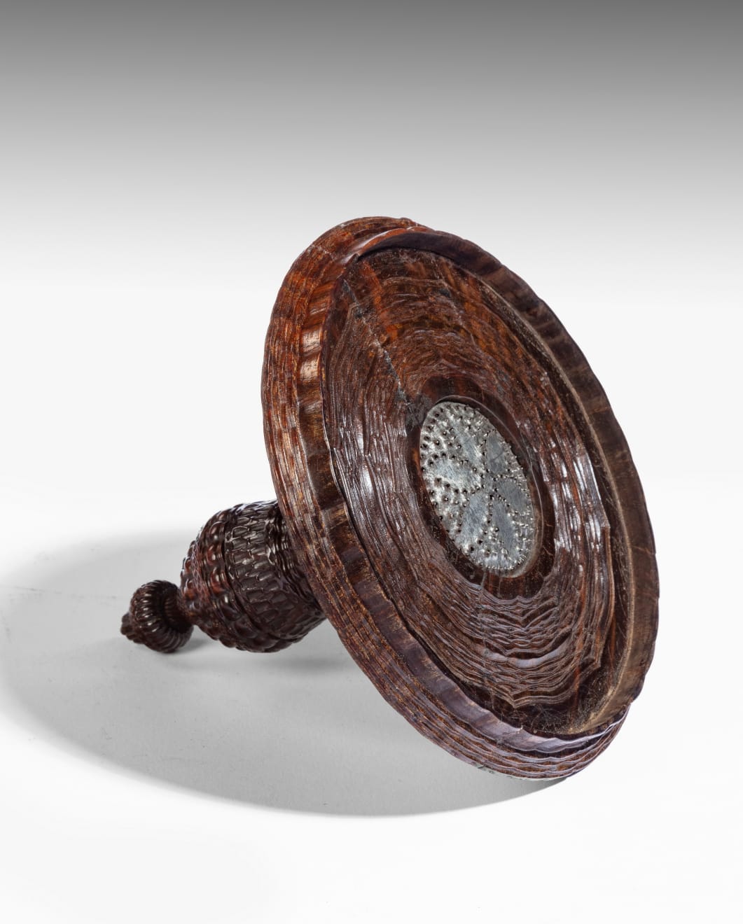 Coulborn antique 17th century Engine Turned Lignum Vitae Standing Cup and Cover and 12 dipping cups