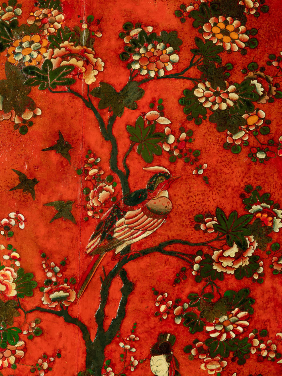 Late 17th Century Scarlet Japanned Cabinet on a later painted stand