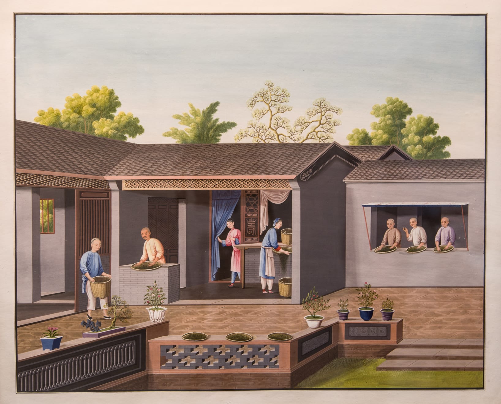 Coulborn antique gouache A Set of 12 Chinese Trade Pictures – depicting the growing, harvesting and processing of tea