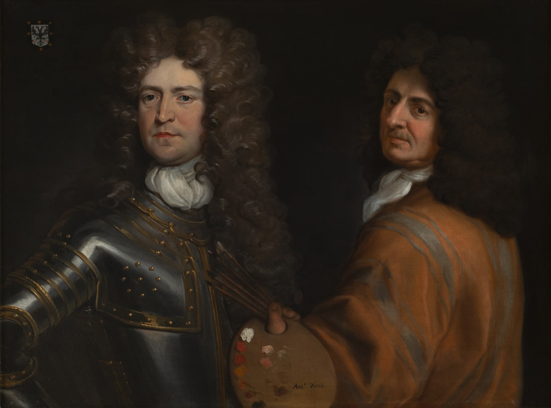 Antonio Verrio (Lecce or Naples c. 1636 - 1707 London), Double portrait of the artist, half-length, with a palette and brushes, and Brigadier-General Robert Killigrew (Maastricht 1660 – 1707 Almanza), half-length, in armour