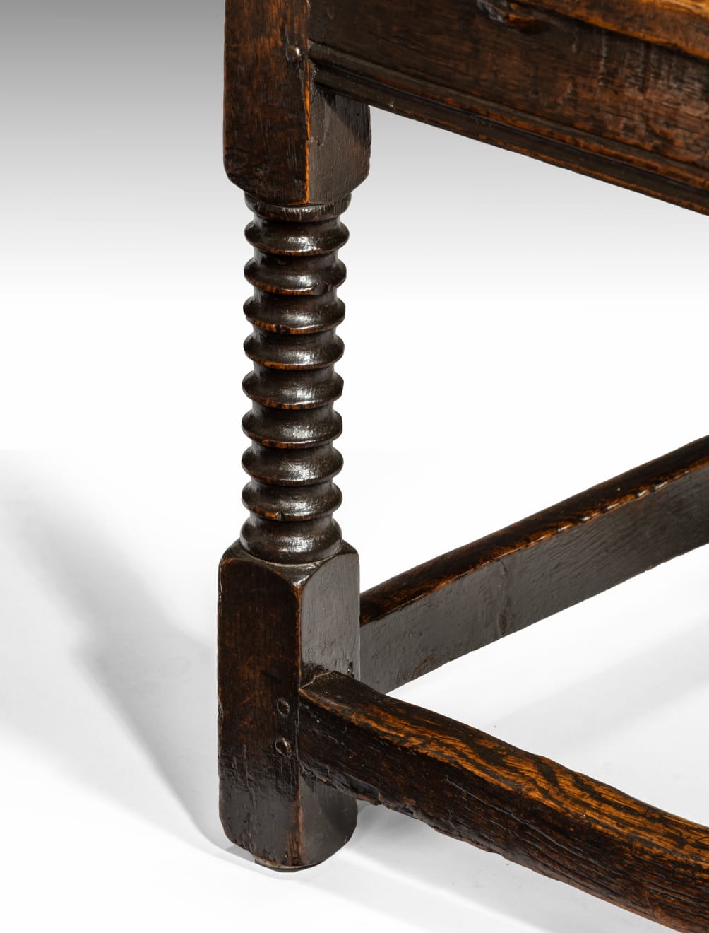 Coulborn antique Charles II Joined Oak Panel Back Open Armchair