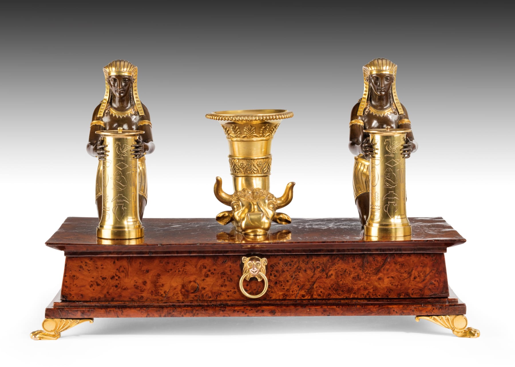 Alexis Decaix (active 1778-1811), Regency Bronze and Burr Yew Inkstand