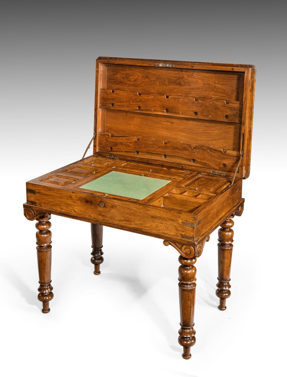 Coulborn antique 19th Century Colonial Padouk and Brass-bound Campaign Desk ANGLO-INDIAN