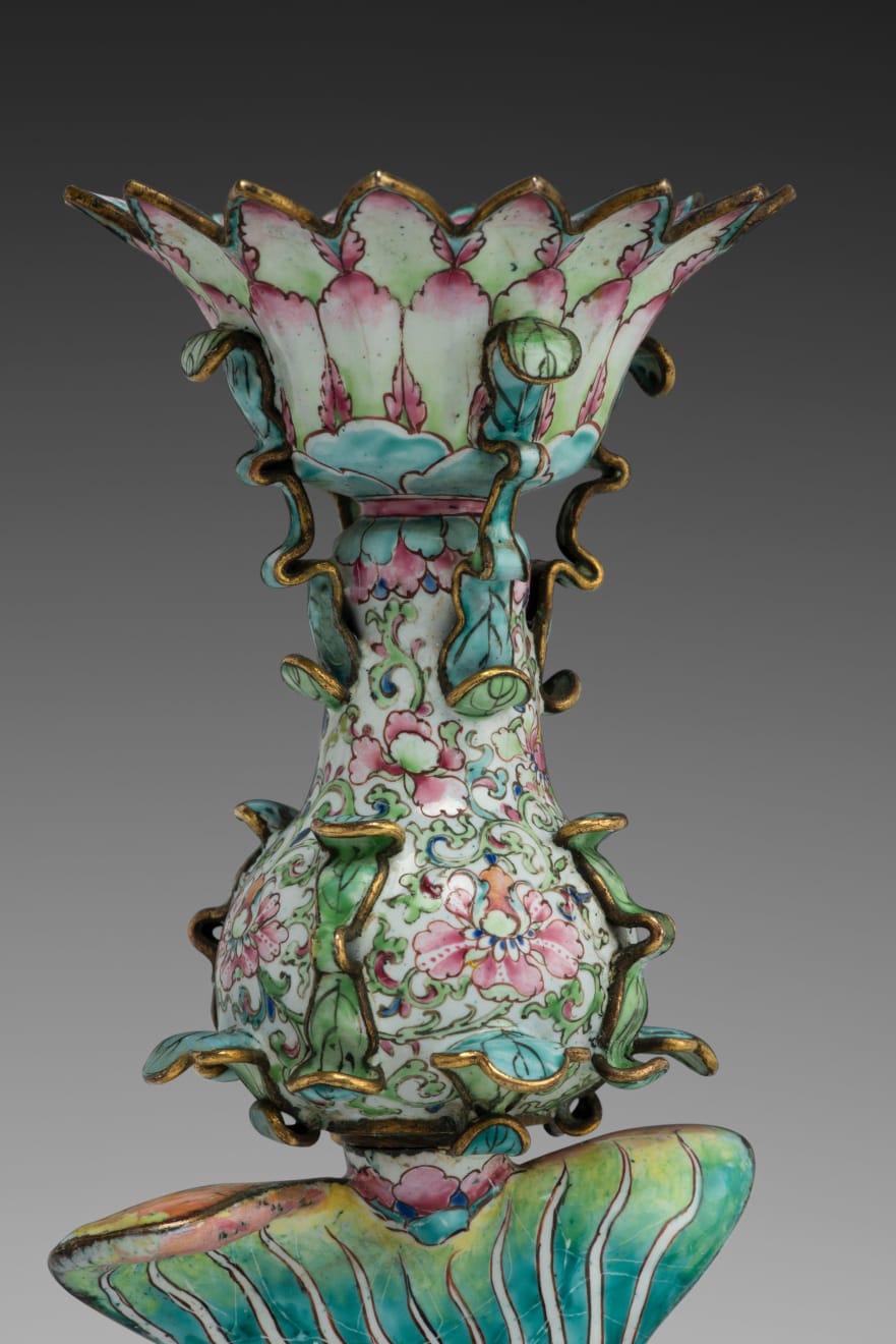 Pair of Chinese Painted Enamel 'Pièces de surtout' in the form of Dolphins