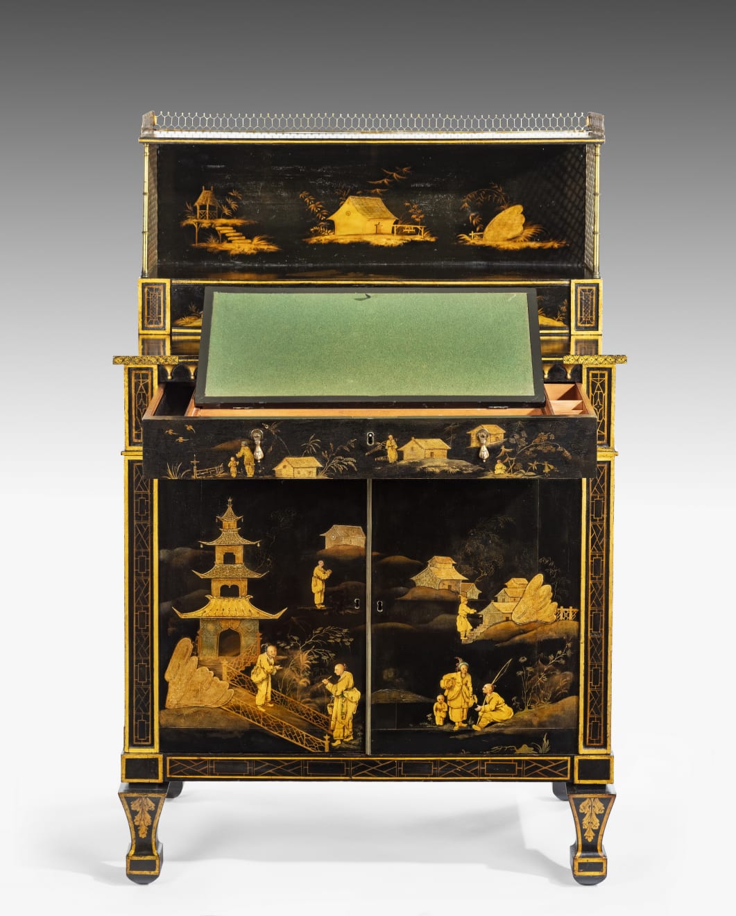 Coulborn antique Regency Black and Gilt Japanned Secretaire Side Cabinet