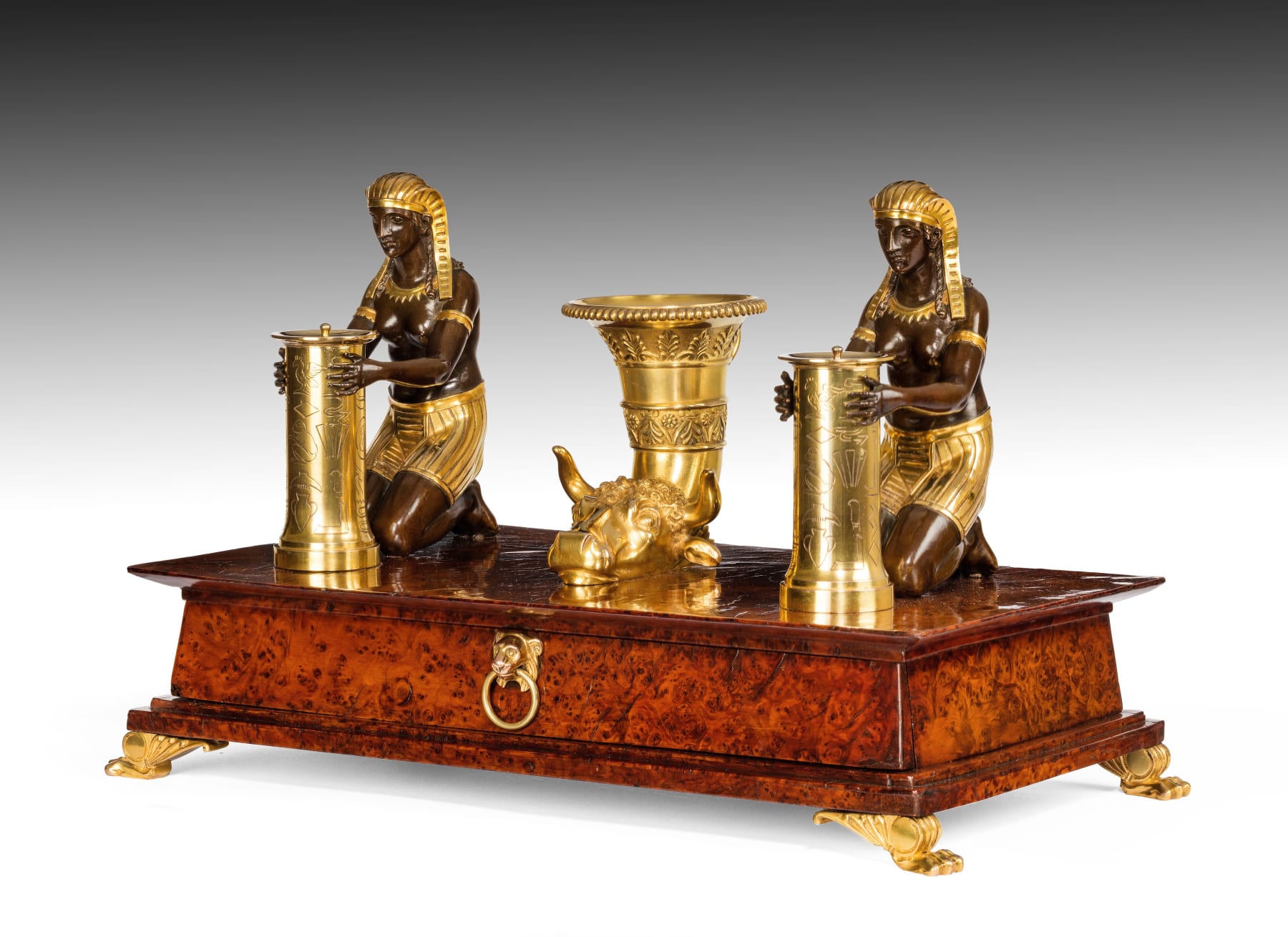 Alexis Decaix (active 1778-1811), Regency Bronze and Burr Yew Inkstand