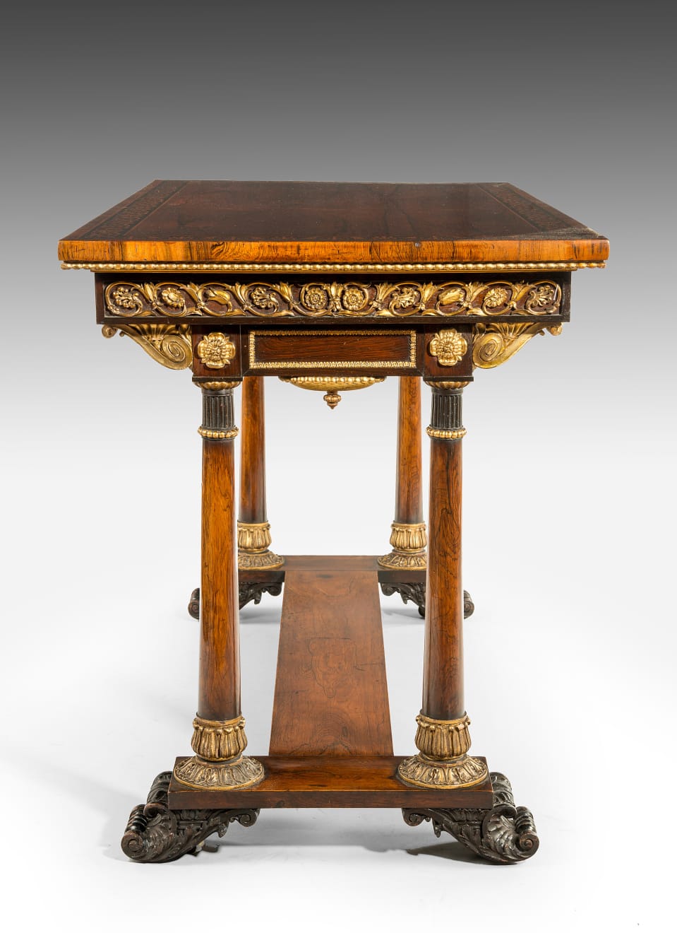 SOLD TO TEMPLE NEWSAM HOUSE AND ESTATE: George IV Rosewood, Carved Parcel-Gilt and Ebony-Inlaid Centre Table