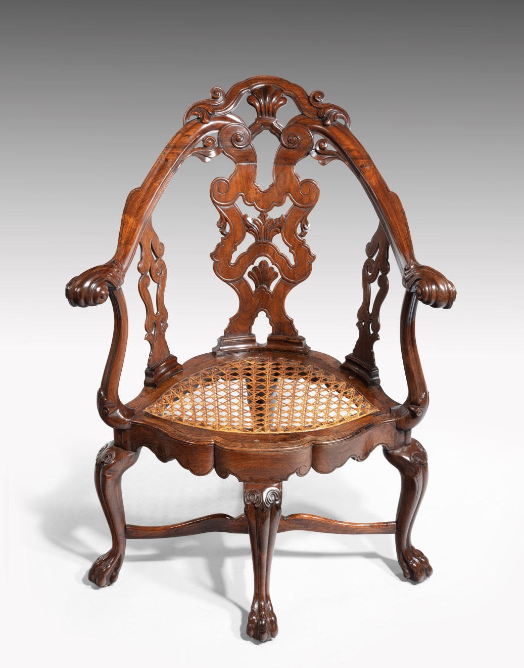 Indo-Portuguese Carved Padouk Armchair